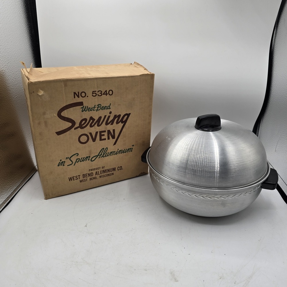 Vtg West Bend 3pc Spun Aluminum Serving Oven #5340 In Original Box Clean